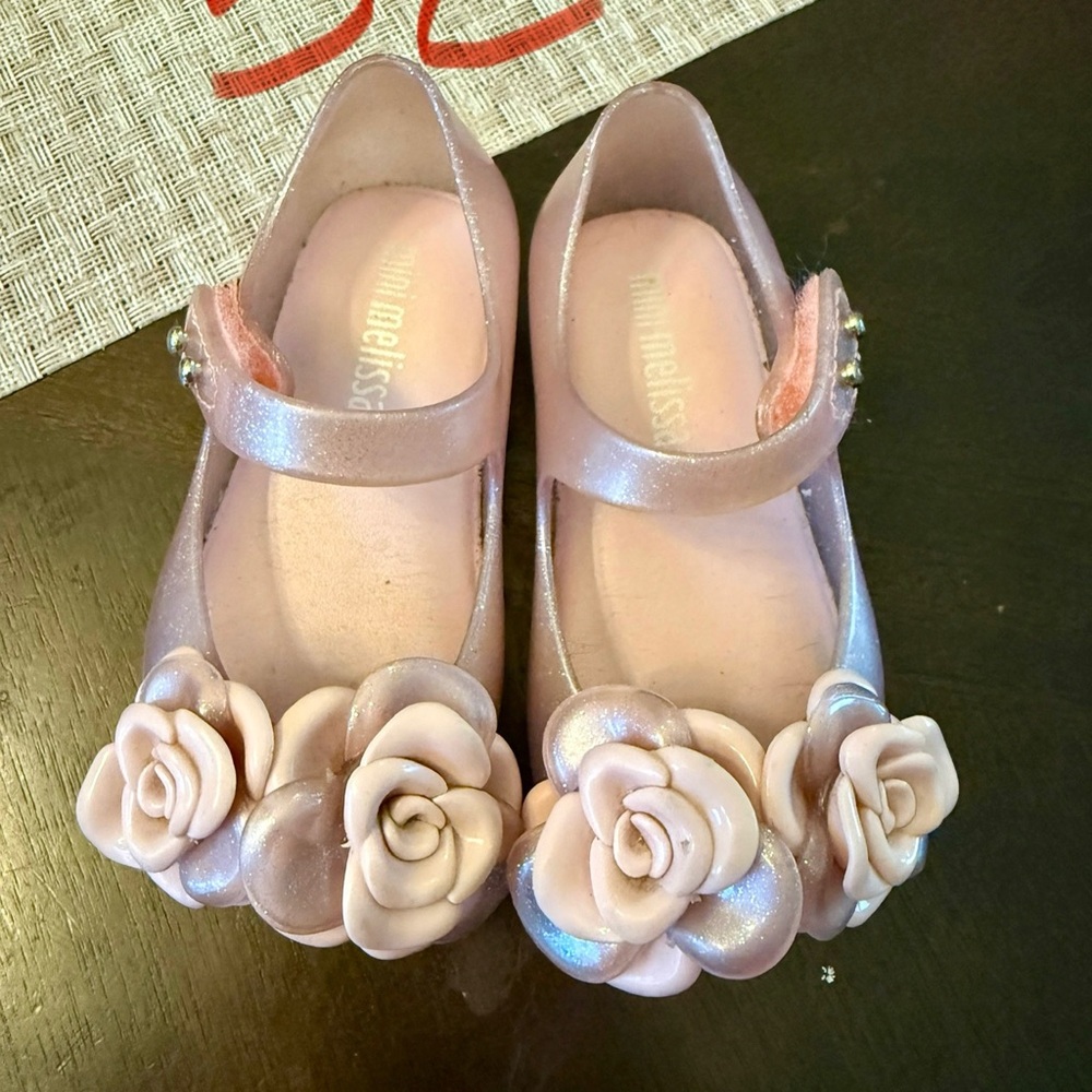 Mini Melissa Pink Dress Shoes with Floral Appliques 5c baby